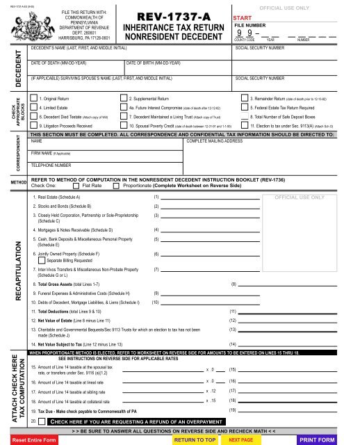 Inheritance Tax Return Nonresident Decedent (REV ... - FormSend