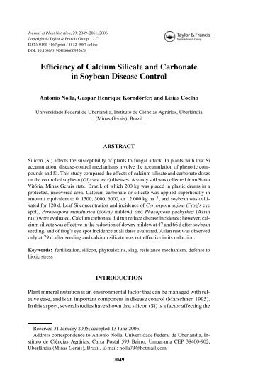 Efficiency of Calcium Silicate and Carbonate in Soybean Disease ...