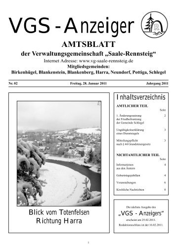 AMTSBLATT der Verwaltungsgemeinschaft - VG Saale-Rennsteig