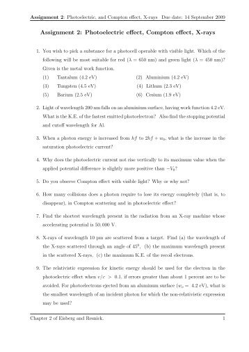 Assignment 2: Photoelectric effect, Compton effect, X-rays