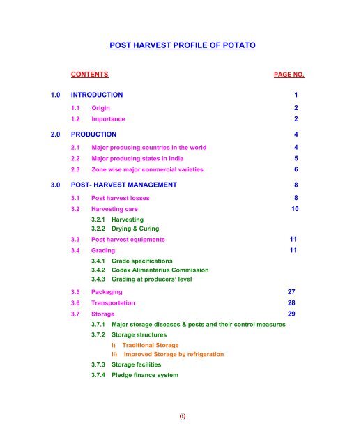 POST HARVEST PROFILE OF POTATO - Agmarknet