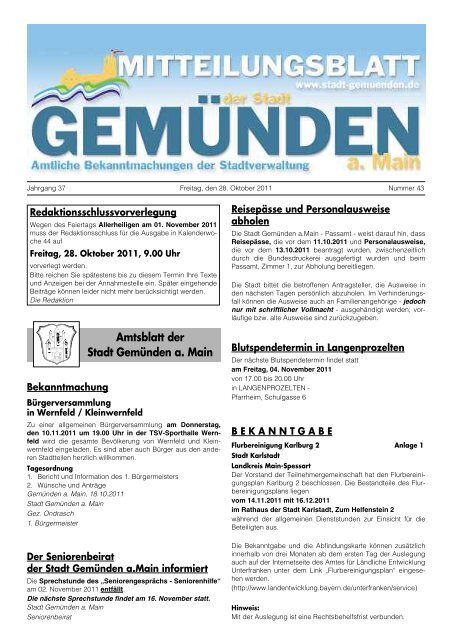 Mitteilungsblatt Nr. 43 vom 28.10.2011.pdf - Stadt Gemünden am Main
