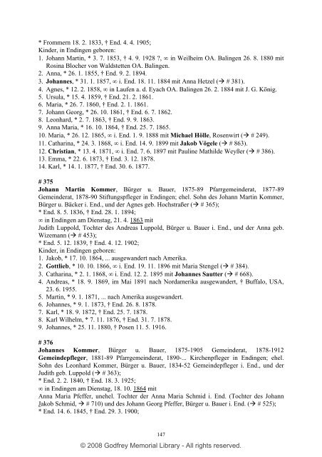 Ortsfamilienbuch Endingen 1600 - 1940 - Godfrey Memorial Library