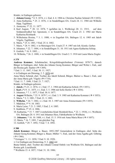 Ortsfamilienbuch Endingen 1600 - 1940 - Godfrey Memorial Library