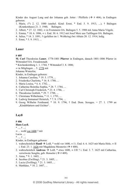 Ortsfamilienbuch Endingen 1600 - 1940 - Godfrey Memorial Library