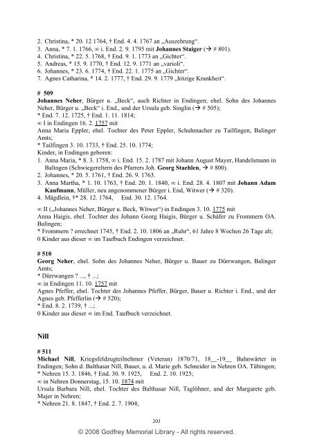 Ortsfamilienbuch Endingen 1600 - 1940 - Godfrey Memorial Library