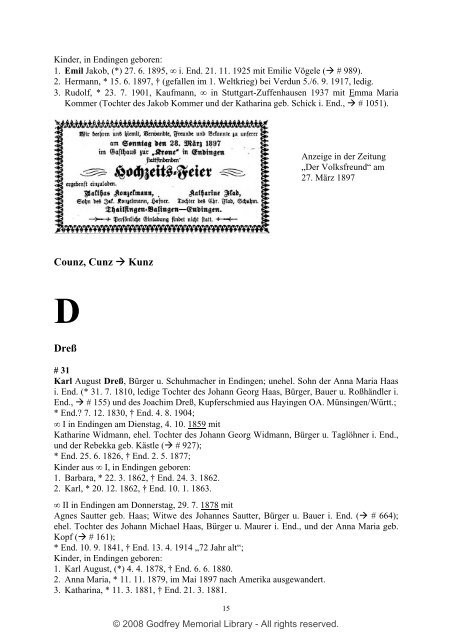 Ortsfamilienbuch Endingen 1600 - 1940 - Godfrey Memorial Library