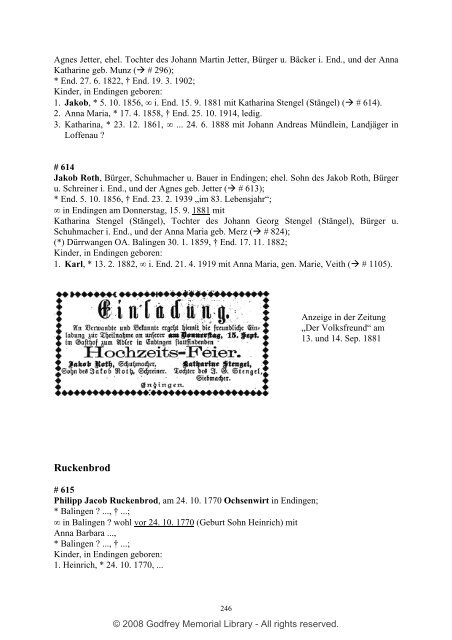 Ortsfamilienbuch Endingen 1600 - 1940 - Godfrey Memorial Library