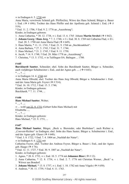 Ortsfamilienbuch Endingen 1600 - 1940 - Godfrey Memorial Library