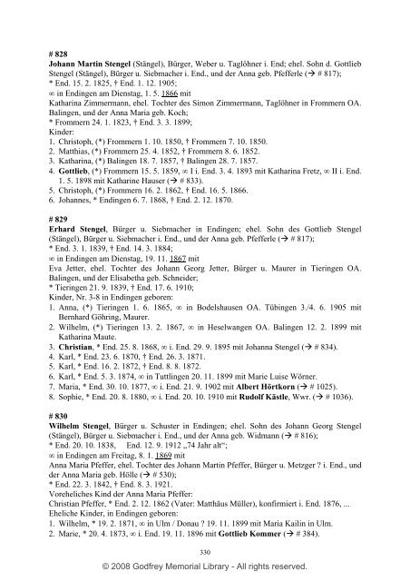 Ortsfamilienbuch Endingen 1600 - 1940 - Godfrey Memorial Library