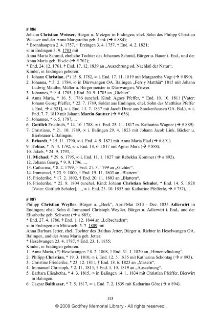 Ortsfamilienbuch Endingen 1600 - 1940 - Godfrey Memorial Library