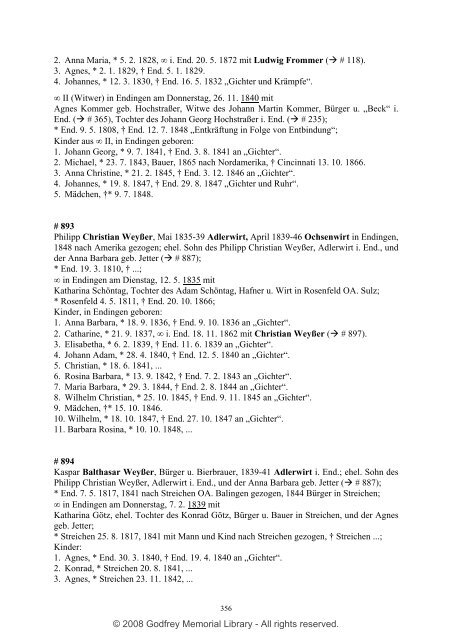 Ortsfamilienbuch Endingen 1600 - 1940 - Godfrey Memorial Library