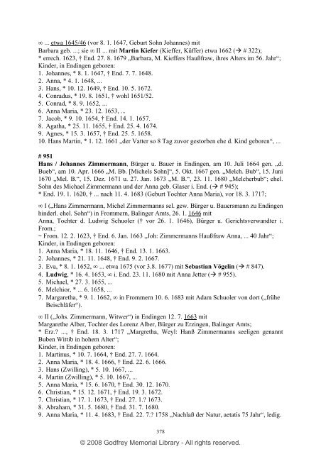 Ortsfamilienbuch Endingen 1600 - 1940 - Godfrey Memorial Library