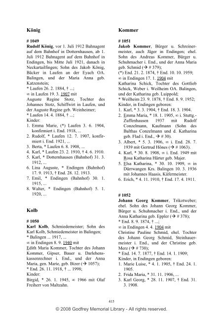 Ortsfamilienbuch Endingen 1600 - 1940 - Godfrey Memorial Library