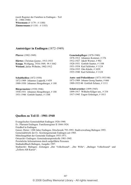 Ortsfamilienbuch Endingen 1600 - 1940 - Godfrey Memorial Library