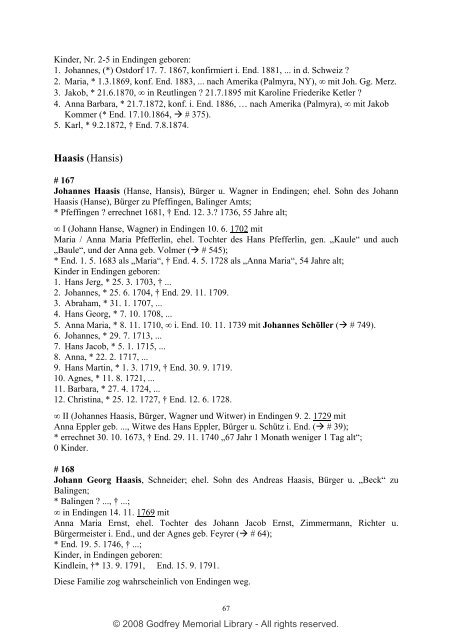 Ortsfamilienbuch Endingen 1600 - 1940 - Godfrey Memorial Library