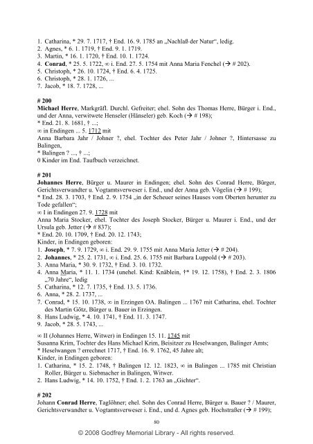 Ortsfamilienbuch Endingen 1600 - 1940 - Godfrey Memorial Library