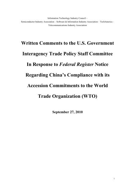 USITO filing on China's WTO Compliance - Telecommunications ...