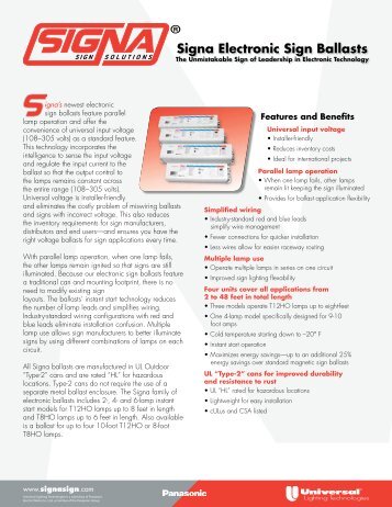 Signa Electronic Sign Ballasts PDF - Universal Lighting Technologies