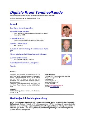 Digitale Krant Tandheelkunde Nijmegen, jaargang 6 ... - PAOT