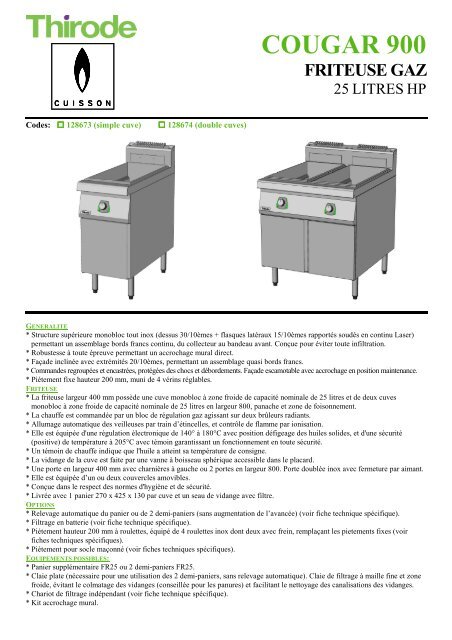 FRITEUSE GAZ 1 CUVE 23 L - AVEC KIT 2 PANIERS