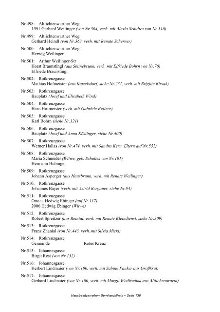 Hausbesitzerreihen in Bernhardsthal ab 1605 - Friedl Dieter