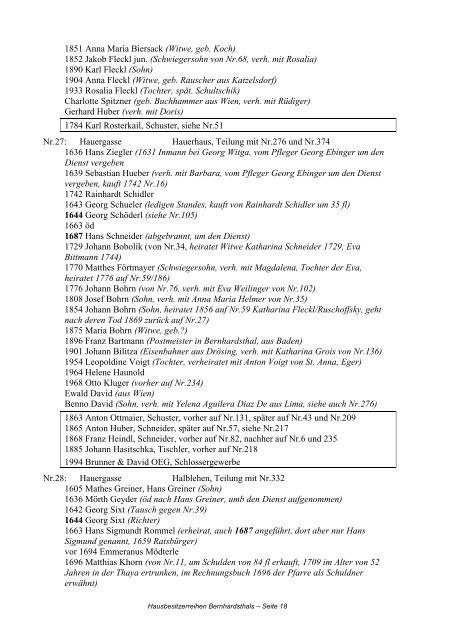 Hausbesitzerreihen in Bernhardsthal ab 1605 - Friedl Dieter