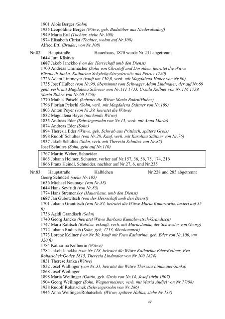 Hausbesitzerreihen in Bernhardsthal ab 1605 - Friedl Dieter