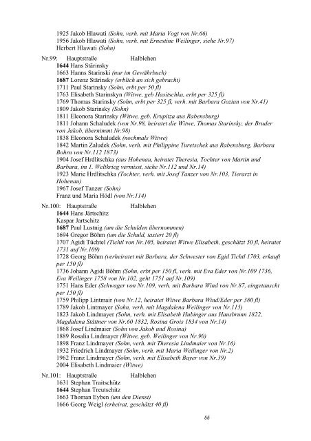 Hausbesitzerreihen in Bernhardsthal ab 1605 - Friedl Dieter