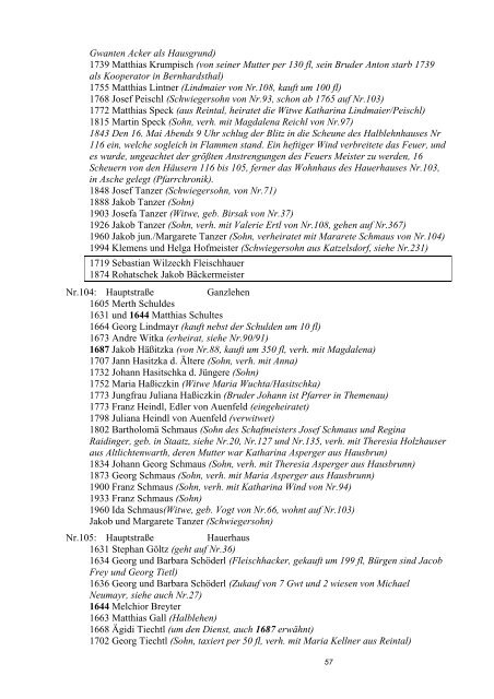 Hausbesitzerreihen in Bernhardsthal ab 1605 - Friedl Dieter