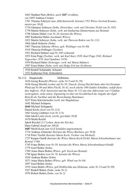 Hausbesitzerreihen in Bernhardsthal ab 1605 - Friedl Dieter