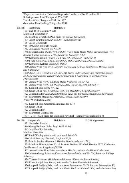 Hausbesitzerreihen in Bernhardsthal ab 1605 - Friedl Dieter