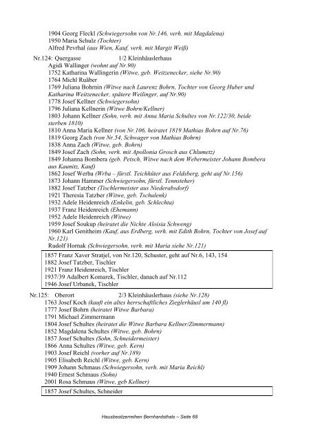 Hausbesitzerreihen in Bernhardsthal ab 1605 - Friedl Dieter