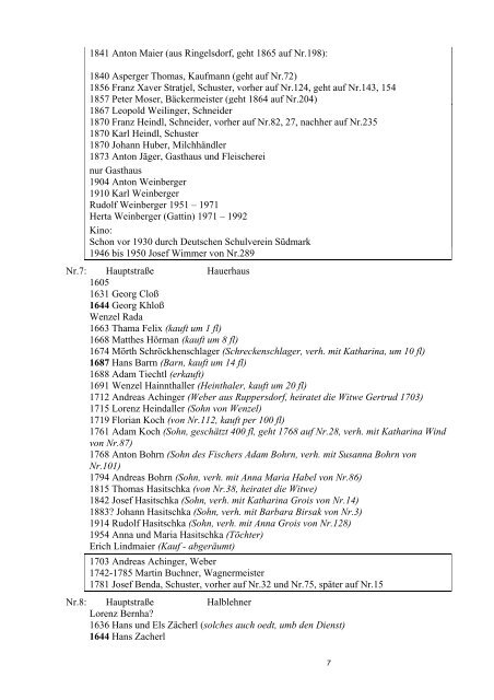 Hausbesitzerreihen in Bernhardsthal ab 1605 - Friedl Dieter