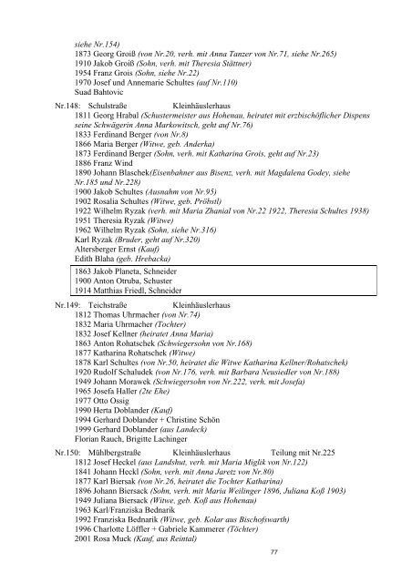 Hausbesitzerreihen in Bernhardsthal ab 1605 - Friedl Dieter