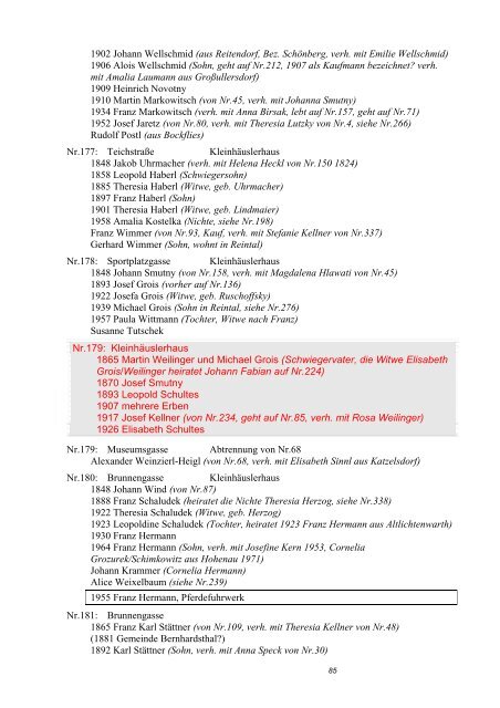 Hausbesitzerreihen in Bernhardsthal ab 1605 - Friedl Dieter