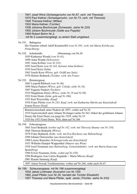 Hausbesitzerreihen in Bernhardsthal ab 1605 - Friedl Dieter