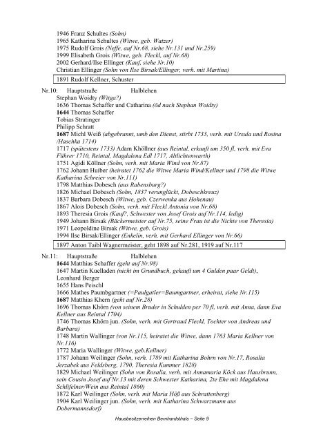 Hausbesitzerreihen in Bernhardsthal ab 1605 - Friedl Dieter