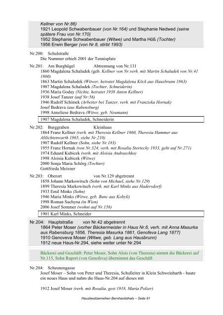 Hausbesitzerreihen in Bernhardsthal ab 1605 - Friedl Dieter