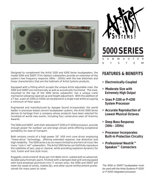 Apogee Artist 5000 Series Brochure - Apogee Sound