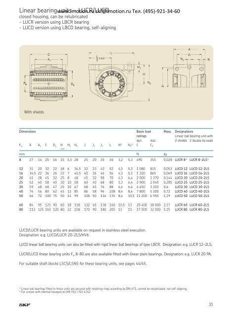 Linear bearings and units