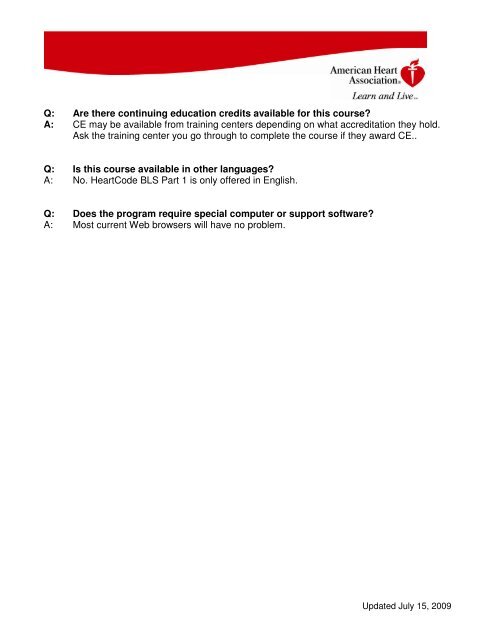 HeartCode BLS FAQ