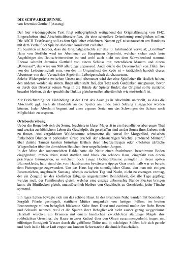 DIE SCHWARZE SPINNE. von Jeremias Gotthelf (Auszug) Der hier ...