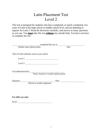 Latin Placement Test Level 2