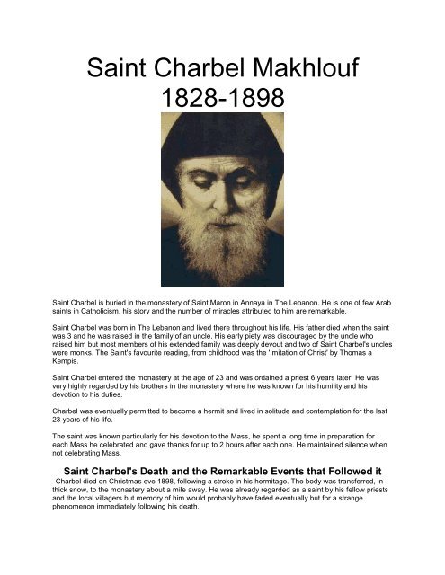 Saint Charbel Makhlouf 1828-1898 - The Mystical Side of God