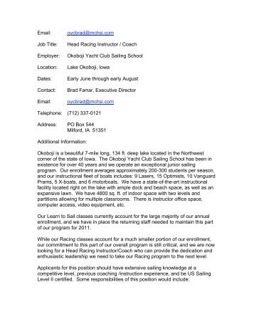 oycbrad@mchsi.com Job Title: Head Racing Instructor / Coach ...