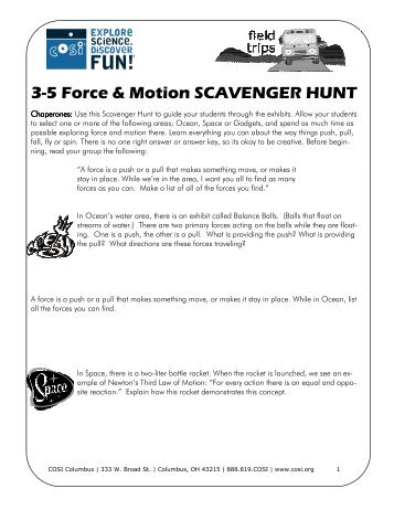 3-5 Force & Motion SCAVENGER HUNT - COSI