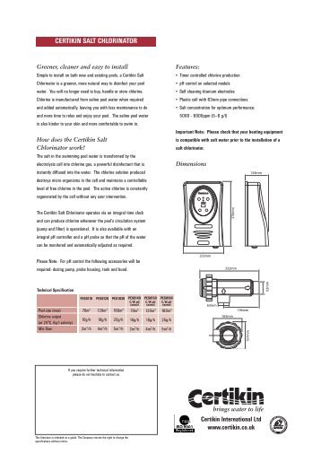 CERTIKIN SALT CHLORINATOR - Swimming Pools