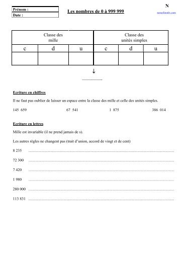 LES NOMBRES DE 0 A 999 - Nono l'instit