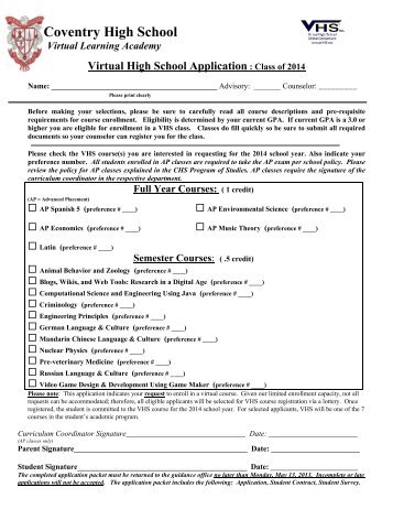 Application - Coventry Public Schools